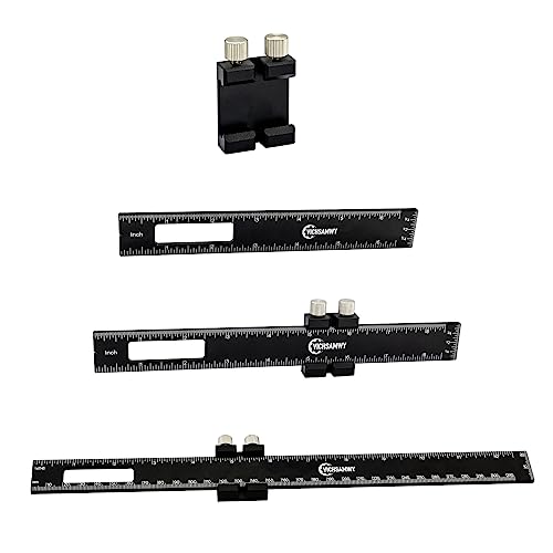 VICHSAMWY 3PCS Black Metal Woodworking Ruler, Adjustable 6/8/12 Inch Precision Pocket Slide Ruler,Inch and Metric Measuring Ruler for Woodworker VICHSAMWY