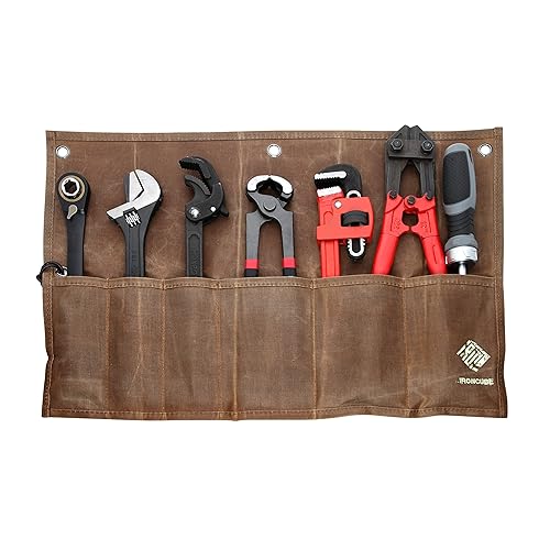 ironcube Tool Roll Tool Pouch, 6 Pocket Tool Storage Bag, Storage for Hand Tools, Gardening Tools, and Woodworking Tools. (Brown) ironcube