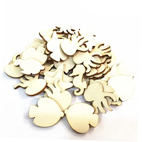 Abaodam 50pcs Pieces Unfinished Wood Dolphin DIY Ocean Creatures Nautical Wood Cutouts Blank Wooden Animals Octopus Wood Unfinished Wood Animal Abaodam
