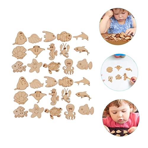 ABOOFAN 1000 Pcs Marine Life Wood Chips Wooden Sea Life Slices Wood Cutouts Ocean Animal Wooden Slices Unfinished Wood Animal Fish Cutouts Seahorse ABOOFAN
