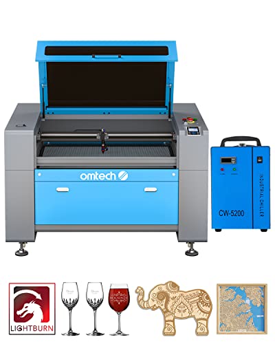 OMTech 80W CO2 Laser Engraver with LightBurn Water Chiller, 24"x35" Laser Engraving Cutting Machine with Autofocus Ruida Controls 4 Way Pass Air OMTech