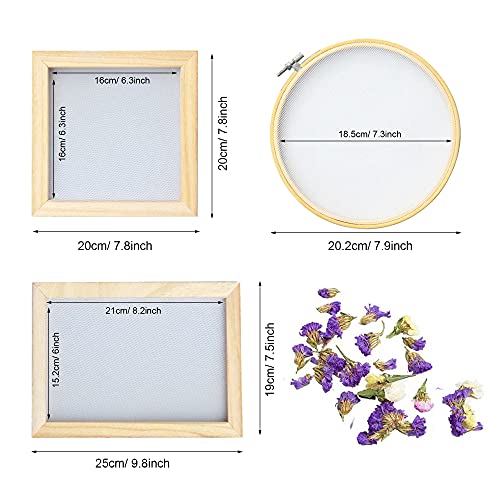 Cayway 9 Pack Dried Flower Paper Craft Set Include 3 Pack Mixed Wooden Paper Making Mold Frame, Dried Flowers, Spoon Stirrer N\A