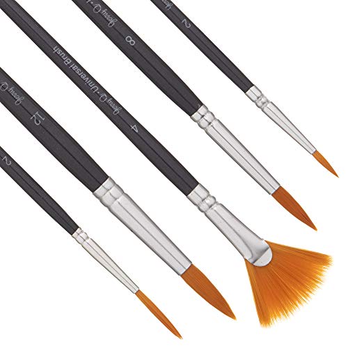 Jerry Q Art 15 pcs Golden Taklon Brush Set for Acrylic, Tempera, Watercolor, Oil Painting, Silver Ferrule with Violet Short Wooden Handles JQ151 Jerry Q Art