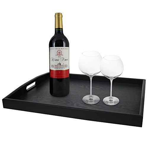 DILLMAN Serving Tray Large Black Wood Rectangle Food Tray Butler Tray Breakfast Tray with Handles (Large) DILLMAN