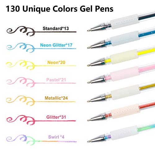 Shuttle Art Gel Pens, 130 Colors Gel Pen with 1 Coloring Book in Travel Case for Adults Coloring Books Drawing Crafts Scrapbooking Journaling Shuttle Art