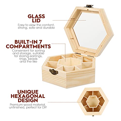 Milisten Unfinished Wood Treasure Chest Wooden Jewelry Boxes Hexagon Storage Case with Locking Clasp for DIY Crafts Graffiti Projects Milisten
