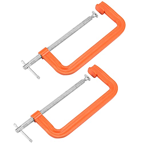 MAHIONG 2 PCS 8 Inch C Clamp Set, Orange Heavy Duty Malleable Iron G-Clamp with 8 Inch Jaw Opening, Throat Depth 3-3/8 Inch, C Clamps for MAHIONG