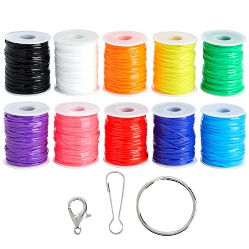 Lanyard String Boondoggle Kit with 10 Rolls (40 Yards Each) for Keychains and Bracelets (100 Total Pieces) Bright Creations
