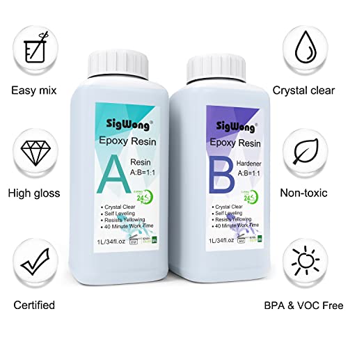 Epoxy Resin Clear Crystal Coating Kit 68oz/2L - 2 Part Casting Resin for Art, Craft, Countertop, Wood, Jewelry Making, River Tables, with Gloves, SigWong