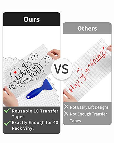 Permanent Vinyl Sheets (50Pack, 12"x12") - 40 Adhesive Vinyl (Matte & Glossy) + 10 Transfer Tapes 1 Scraper, Waterproof Outdoor Vinyl for All Cutting Sooez