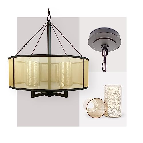Elk Home Diffusion 4-Light Chandelier - in Oil Rubbed Bronze Finish, with Beige Organza with Mercury Glass Inner Shade, Transitional Style Elk Home