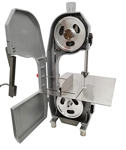 EQCOTWEA Bone Saw Machine Commercial Electric Frozen Meat Cutter Stainless Steel Butcher Bandsaw 0.16-7.87in Thickness with 3 Saw Blades Meat Cutter EQCOTWEA