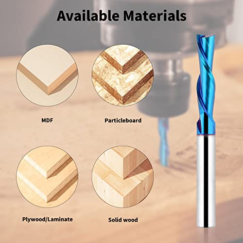 EANOSIC 5PCS Downcut Spiral Router Bits 1/4 inch Shank, 1/4 inch Cutting Diameter Solid Carbide with Nano Blue Coating CNC Router Bits End Mill for EANOSIC