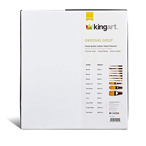 KINGART Original Gold Series Premium Golden Taklon, Multimedia Artist Brushes, Gift Box, Set of 10 PCS KINGART