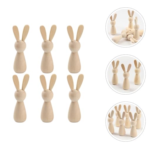 ABOOFAN Unfinished Wooden Peg Doll 6pcs Blank Wooden Peg People with Bunny Ears Mini Unpainted Wooden Figures for DIY Art Craft Painting ABOOFAN