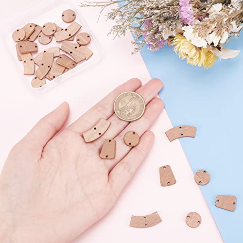 CHGCRAFT 90Pcs 3 Styles Unfinished Wood Charms Connectors Links Double Holes Round Curved Trapezoid Pendant Link for DIY Bracelet Earring Necklace CHGCRAFT