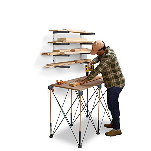 BORA Wood Organizer and Lumber Storage Metal Rack with 4-level Wall Mount - Indoor and Outdoor Use, White & Gray - PBR-0420 Bora