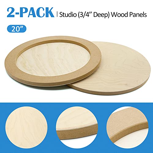 Falling in Art Unfinished Round Birch Wood Panels Kit for Painting, Wooden Canvas 2 Pack of 20 Studio 3/4" Deep, Cradle Boards for Pouring, Art, Falling in Art
