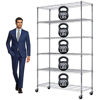 Storage Shelves Metal Shelf Wire Shelving Unit with Wheels 6 Tier NSF Certification Height Adjustable Garage Shelving Utility Steel Heavy Duty
