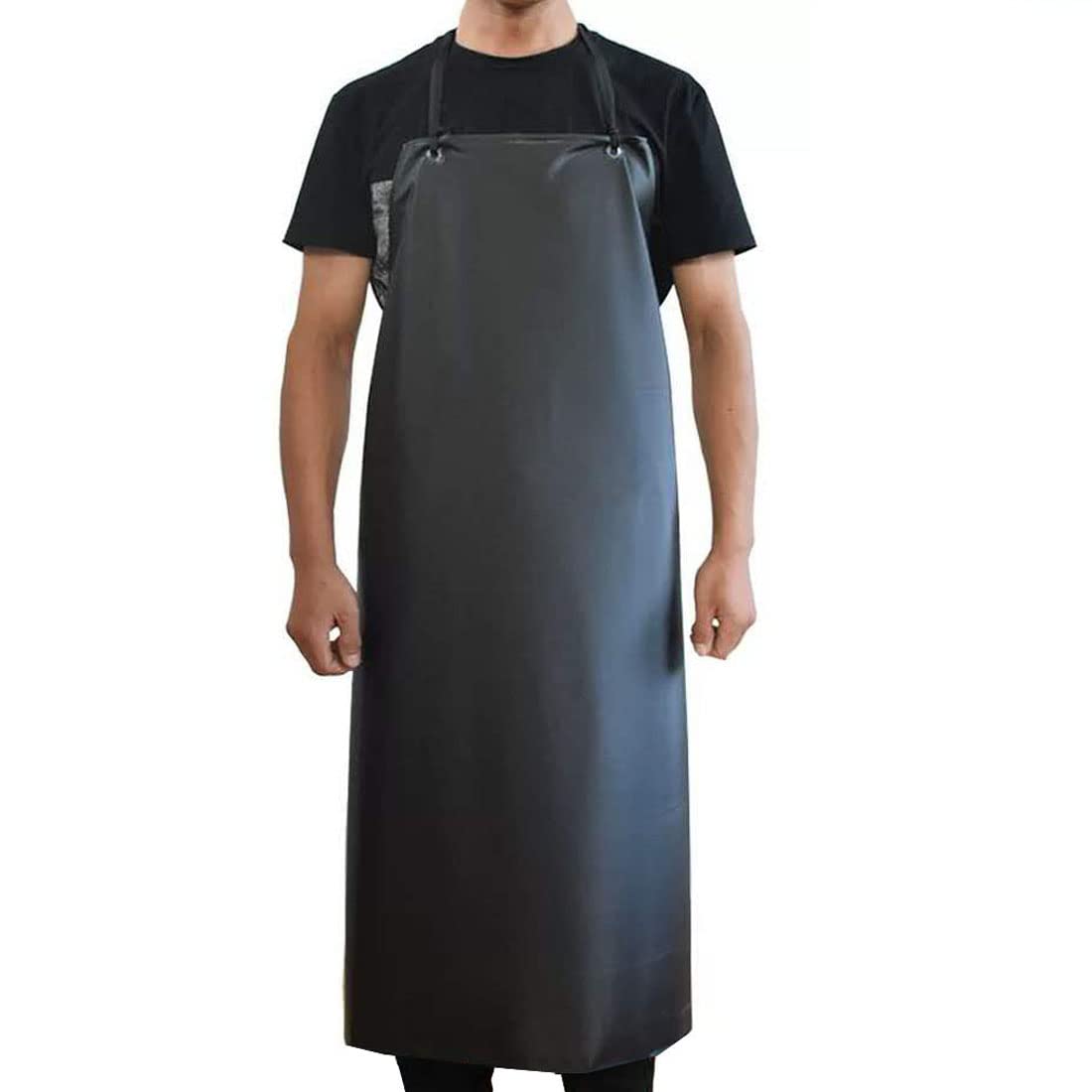 LRUUIDDE Waterproof Rubber Vinyl Apron Black - 43" Light Duty Aprons - Stay Dry - Industrial Chemical Resistant Plastic, Long Black Bib Apron for LRUUIDDE