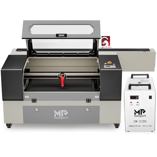 Monport 100W CO2 Laser Engraver&Water Chiller with Lightburn,20"x28" Laser Engraving Cutting Machine with Autofocus 2 Way Pass Air Assist Commercial Monport
