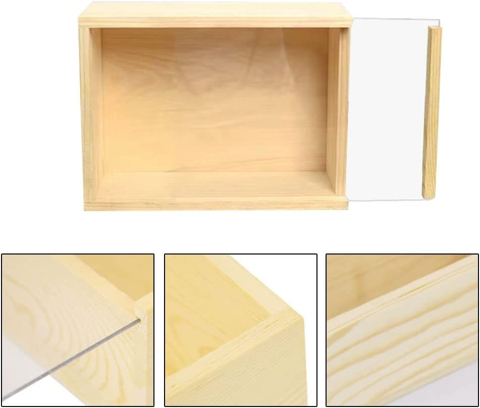 YCOSAN 2 Pack Unfinished Wood Boxes - 7.9 x 5.9 x 2.7 Inch Wood Boxes, Wooden Boxes for Crafts, Large Craft Wooden Box with Sliding Transparency Lid YCOSAN
