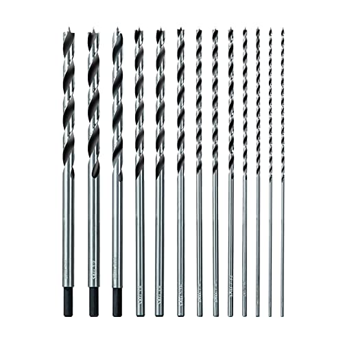 Sali 13PCS Brad Point Wood Drill Bit Set Carbon Steel Wood Drill Bit Set for Hardwood, Plywood, Plastic Round Holes in All Types of Wood Extra Long SALI