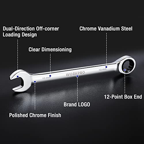 WORKPRO 7-Piece Ratcheting Combination Wrench Set, 72 Teeth, Combo Ratchet Wrenches Set with Roll Up Pouch, SAE 5/16"-11/16" WORKPRO