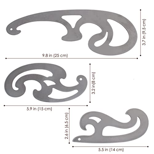 3pcs Steel French Curve Rulers Set, Metal Drafting Drawing Cutting Template for Leather Craft Projects Tool, Leather Cutting Ruler Stencil, StryiCarvingTools