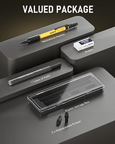 Nicpro 1.3 mm Mechanical Pencils Set with 12 Lead Refill, Eraser - Weatherproof Metal Barrel, Heavy Duty Carpenter Pencil for Outdoor Marking Nicpro
