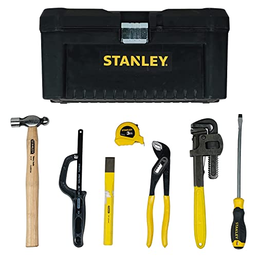 STANLEY PLUMBER-KIT All-in-One Kit for Home&DIY Use (8-Pieces) - Includes Pipe Wrench, Water Pump Plier, Ball Pein Hammer, Screwdriver, Chisel, Stanley