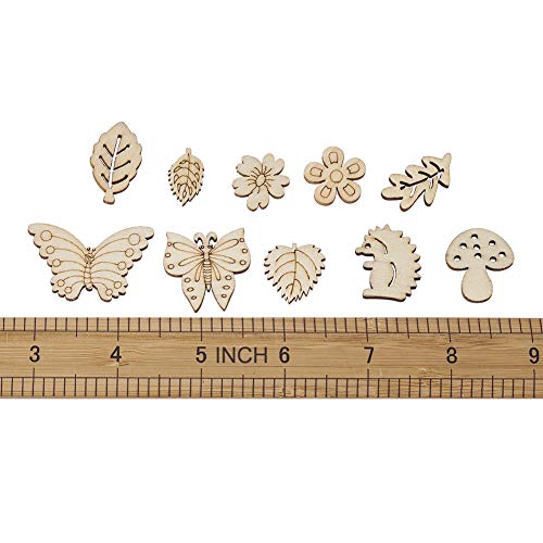 Elecrelive 300pcs Assorted Unfinished Wooden Cutouts Flower Leaf Butterfly Small Blank Wood Slice Pieces Ornaments Hanging Embellishments for DIY Art EEE ELECRELIVE