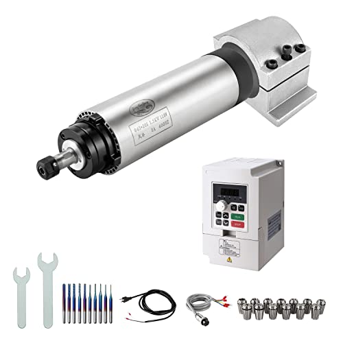 CNC Spindle Motor Kits, 110V 1.5KW Air Cooled Spindle CNC Spindle +110V 1.5KW VFD+Φ65mm Clamp Mount +Collet Set ER11+ Drill bits+ Wires+ Wrenches for Zhong Hua Jiang