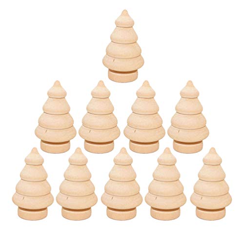 SEWACC Wood Decor 10pcs Unfinished Wooden Christmas Trees Mini Wood Christmas Trees Blank Wood Xmas Tree Wooden Dolls for DIY Arts Crafts Drawing SEWACC
