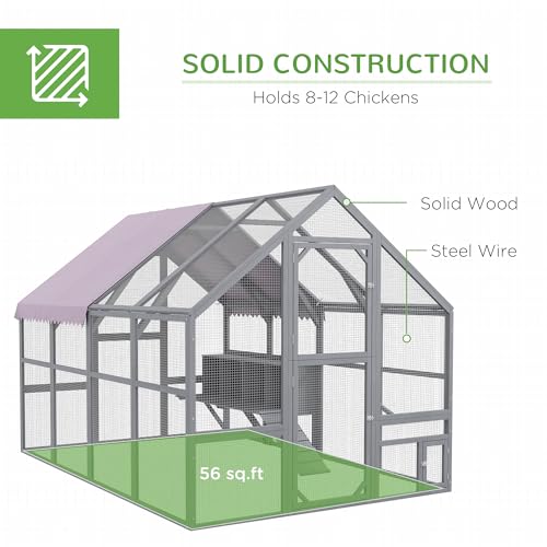 PawHut Chicken Run, 9.2' x 6.1' Large Chicken Coop with Nesting Box, Water-Resistant and Anti-UV Cover, Door, Wooden Metal Chicken Pen for 8-12 PawHut