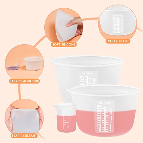 Silicone Resin Measuring Cups Tool Kit, Non-Stick Large Silicone Bowls for Epoxy Resin, Reusable 600&100ml Silicone Mixing Cup with Stir Sticks, YITIAOXIAOYU