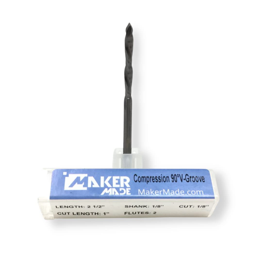 MakerMade 1/8" Compression 90 Degree V-Groove Router Bit, Suitable for All Types of Routers Including CNC Maker Made