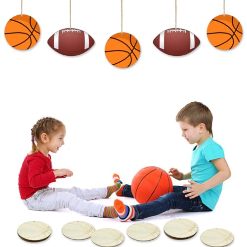 20pcs Unfinished Basketball Wood Cutouts Basketball Wood DIY Crafts Cutouts Blank Wooden Basketball Shaped Hanging Ornaments KRSHEMDE