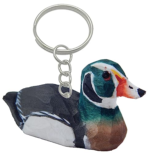 Selsela Wood Drake Duck Keychain Ring Hook Clip Charm Miniature Wood Mini Figurine Small Animal Selsela