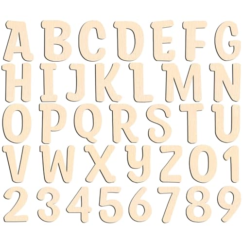 Focal20 Wooden Letters 4 Inch for Crafts Unfinished Wood Letters 4 inch and Numbers Set Small Wooden Alphabet Letters for DIY Painting Arts Home Focal20