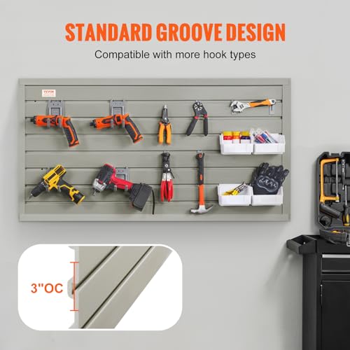 VEVOR Slatwall Panels, 4 ft x 1 ft Gray Garage Wall Panels 12"H x 48"L (Set of 2 Panels), Heavy Duty Garage Wall Organizer Panels Display for Retail VEVOR