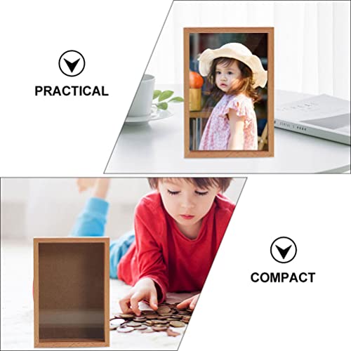 Zerodeko Unfinished Piggy Bank Money Box Wooden Tips Box Clear Piggy Banks Shadow Box Display Case Money Bank Wood Frame Coin Box Cash Storage Zerodeko