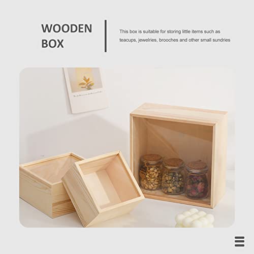 TEHAUX Wooden Crates Unfinished Unfinished Wood Boxes, 12 * 12 * 8cm Wooden Box Case Collectible Crafts Jewelry Storage Organizer with Clear Lid for TEHAUX