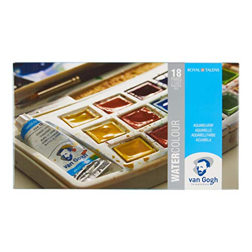 Van Gogh Watercolor Paint Set, Plastic Pocketbox, 18-Half Pan + 2x10ml Van Gogh