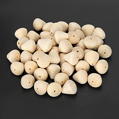 50Pcs Wood Beads Cone Shape Round Unfinished Wooden Loose Beads Wood Spacer Beads for Crafts DIY Jewelry Making Decoration Hztyyier