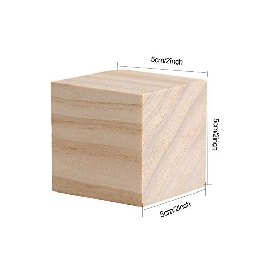 HOZEON 60 PCS 2 Inches Wooden Cubes, Natural Unfinished Wood Blocks, Strong and Durable Wood Square Blocks for Painting, Puzzle Making, Decorating, HOZEON