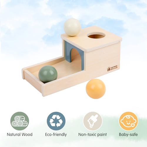 Adena Montessori Object Permanence Box with Tray Three Wooden Balls Montessori Toys for 6-12 Months Baby Adena Montessori