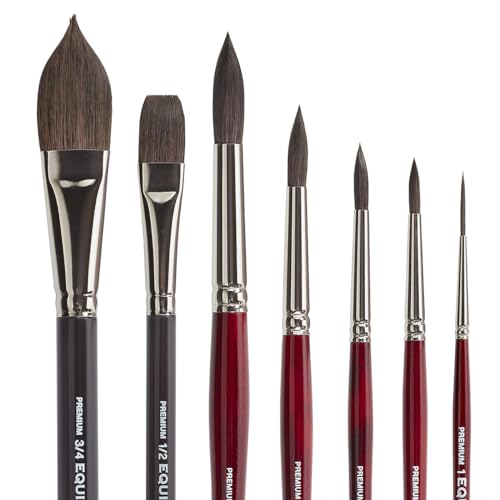 KINGART 1060A Premium 7 Pc. Equinox Series Watercolor Artist Brush Set, Soft Synthetic Black Kazan Squirrel, Curated Shapes and Sizes, Short Handle, KINGART