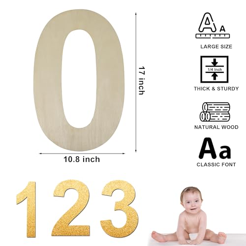 17 Inch Large Wooden Number 0, 1/4 Inch Thick Unfinished Blank Wood Number Slice Sign Board for Wall Decor, Craft, DIY Project, Birthday Wedding HILAZA