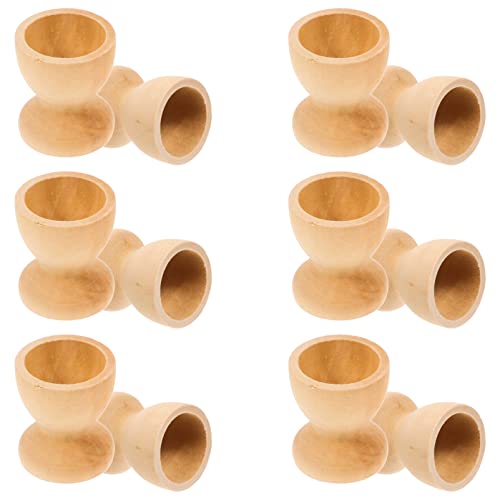 Amosfun 12PCS Wooden Egg Cup Holders Stands DIY Blank Unfinished Wooden Egg Stands Holders 1.1" x 1.3" Amosfun